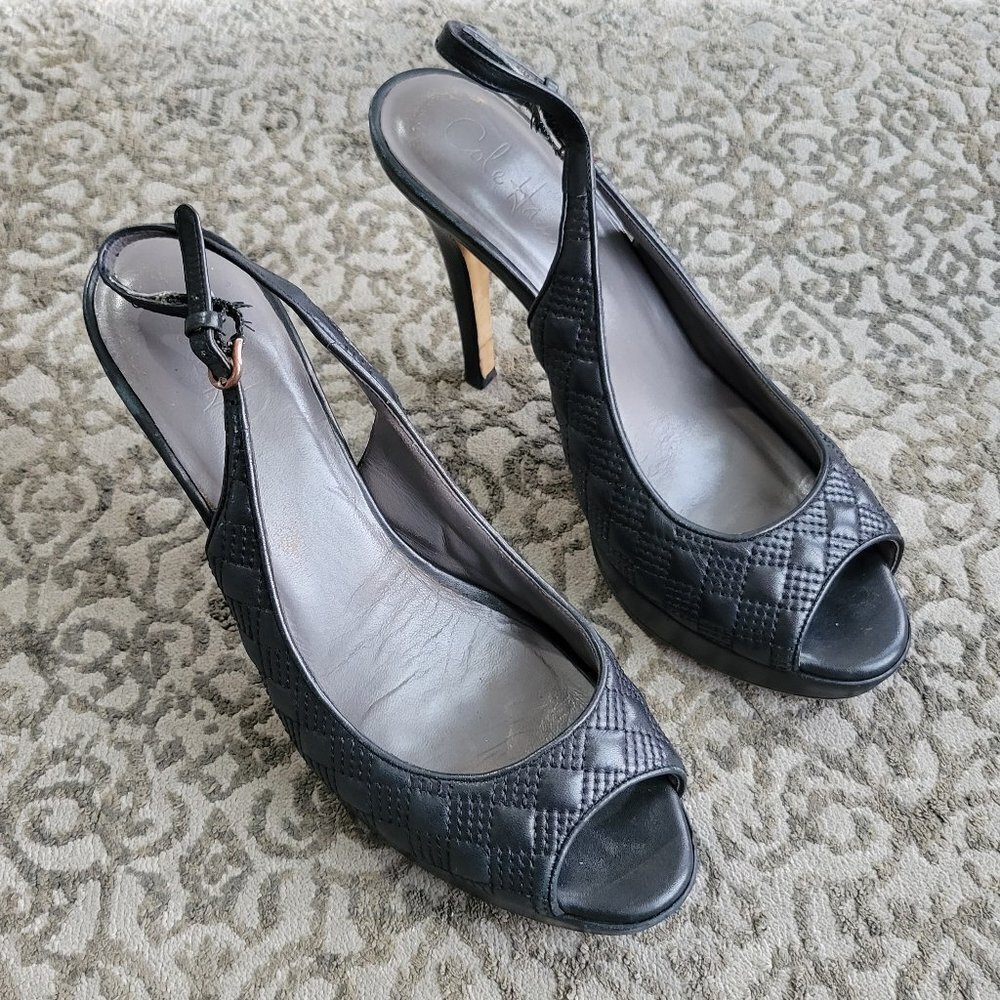 Cole Haan NIKE Air Stephanie Peep Toe Platinum Heels Size 8B